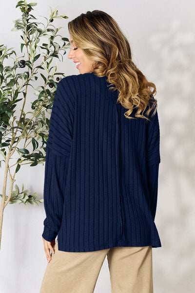 Ribbed Slit Knit Top- 5 Colors (Peacock, Black, Navy, Brick, Green)