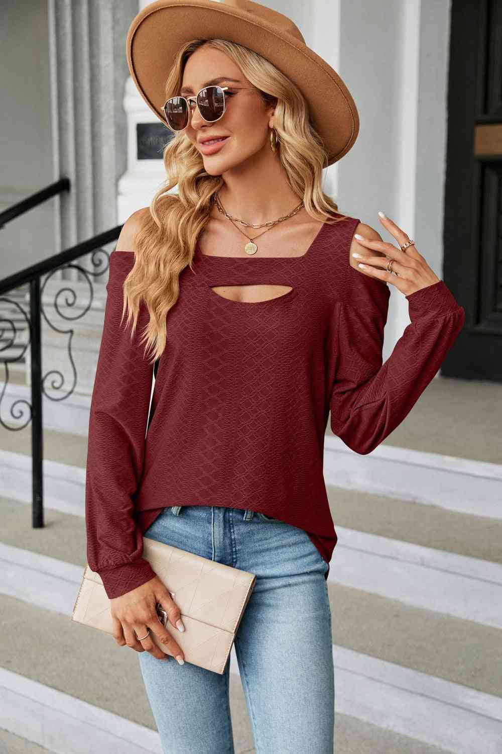 A Texture in Time Blouse- 8 Colors (Pink, Navy, Black, Chestnut, Sage, Wine, Cream, Blush)