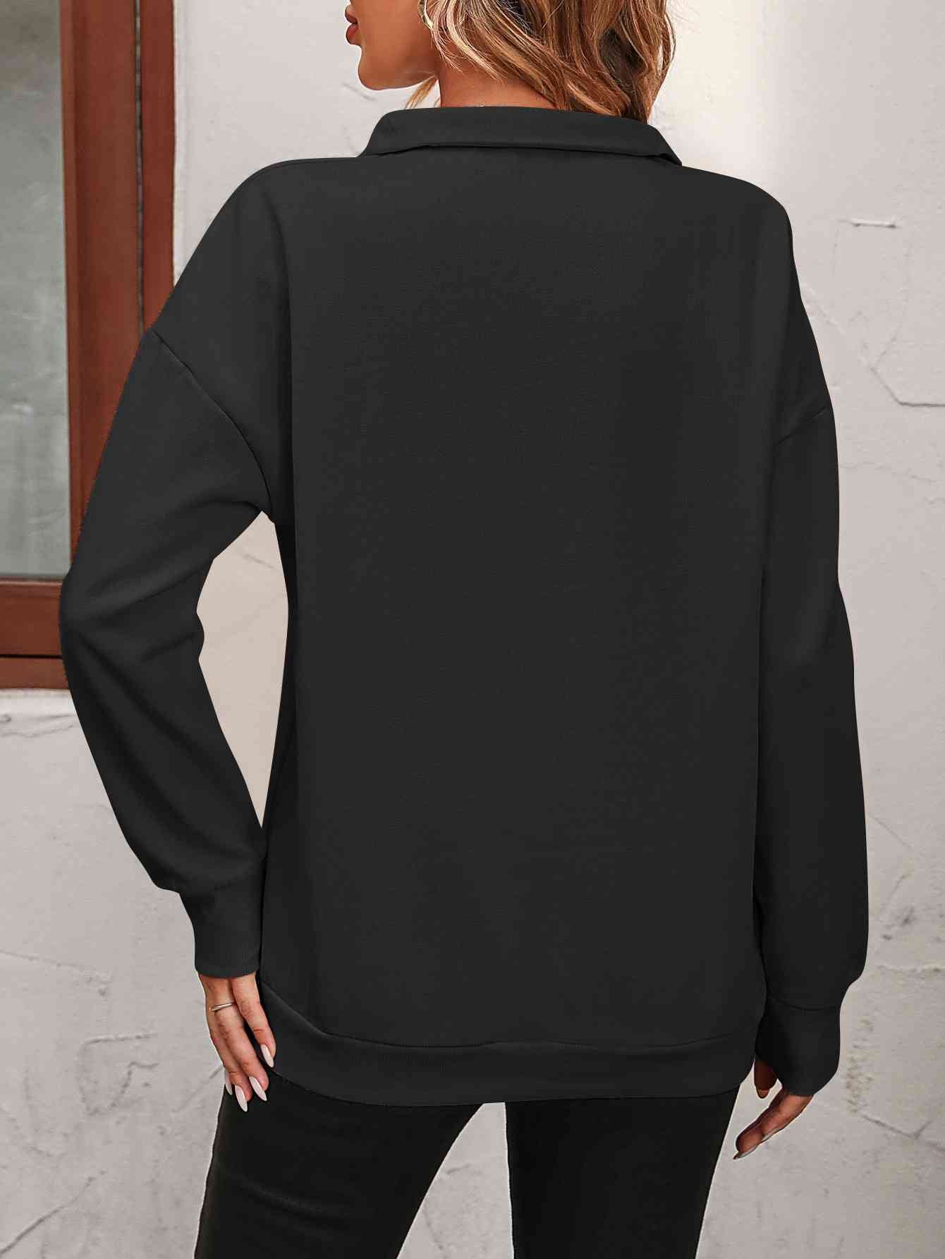 Zip-Up Dropped Shoulder Sweatshirt- 7 Colors (Hot Pink, Black, Wine, Camel, Army Green, Apricot, Grey)