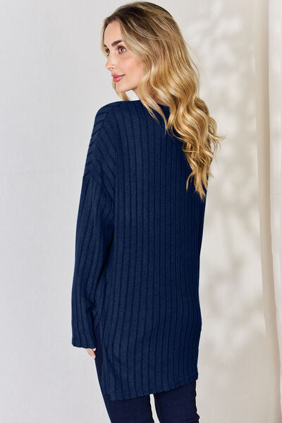Ribbed Half Button High-Low Top- 5 Colors (Sky, Green, Pink, Red, Blue)