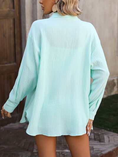 Chill Days Linen Button Up- 4 Colors (Pink, White, Tiffany Blue, Black)