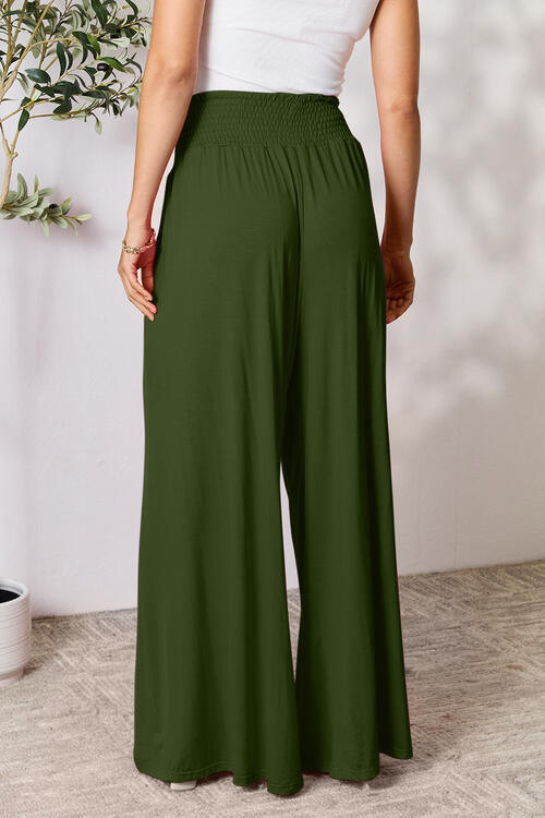 Smocked Waistband Wide Leg Pants- 5 Colors (Pink, Army Green Coffee, Black, Charcoal)