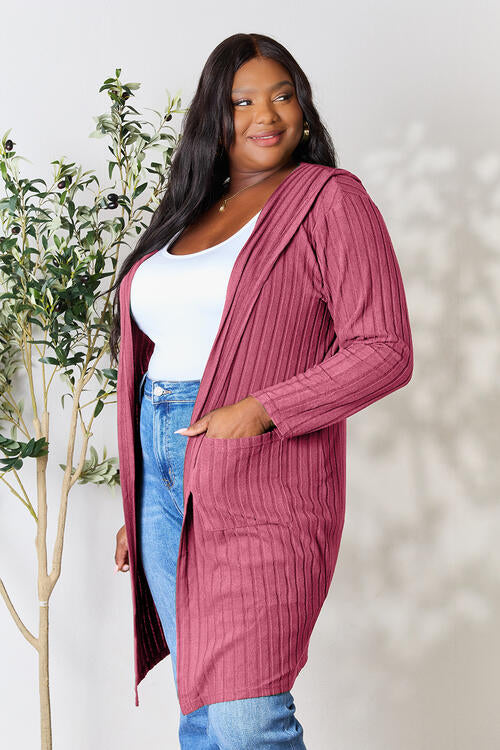 Hooded Cardigan- 5 Colors (Black, Brick, Blue, Green, Pink)