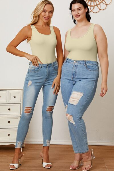 5 Colors- Square Neck Bodysuit (White, Black, Camel, Beige, Black Forest)