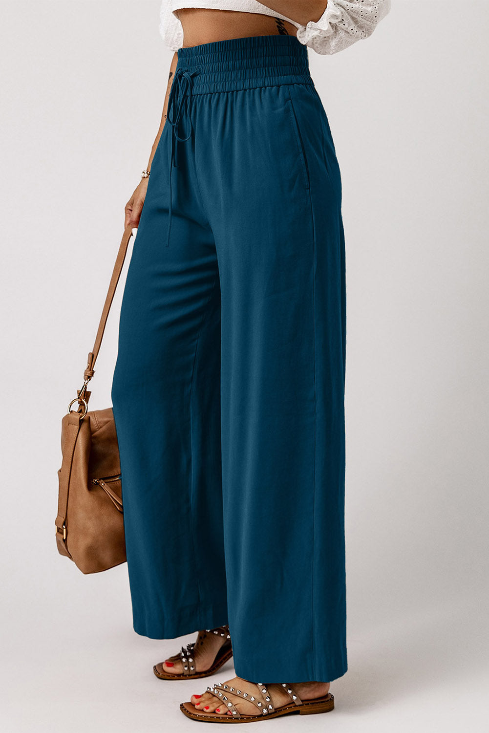 Sassy Smocked Wide Leg Pants- 3 Colors (Black, Tan, Teal)