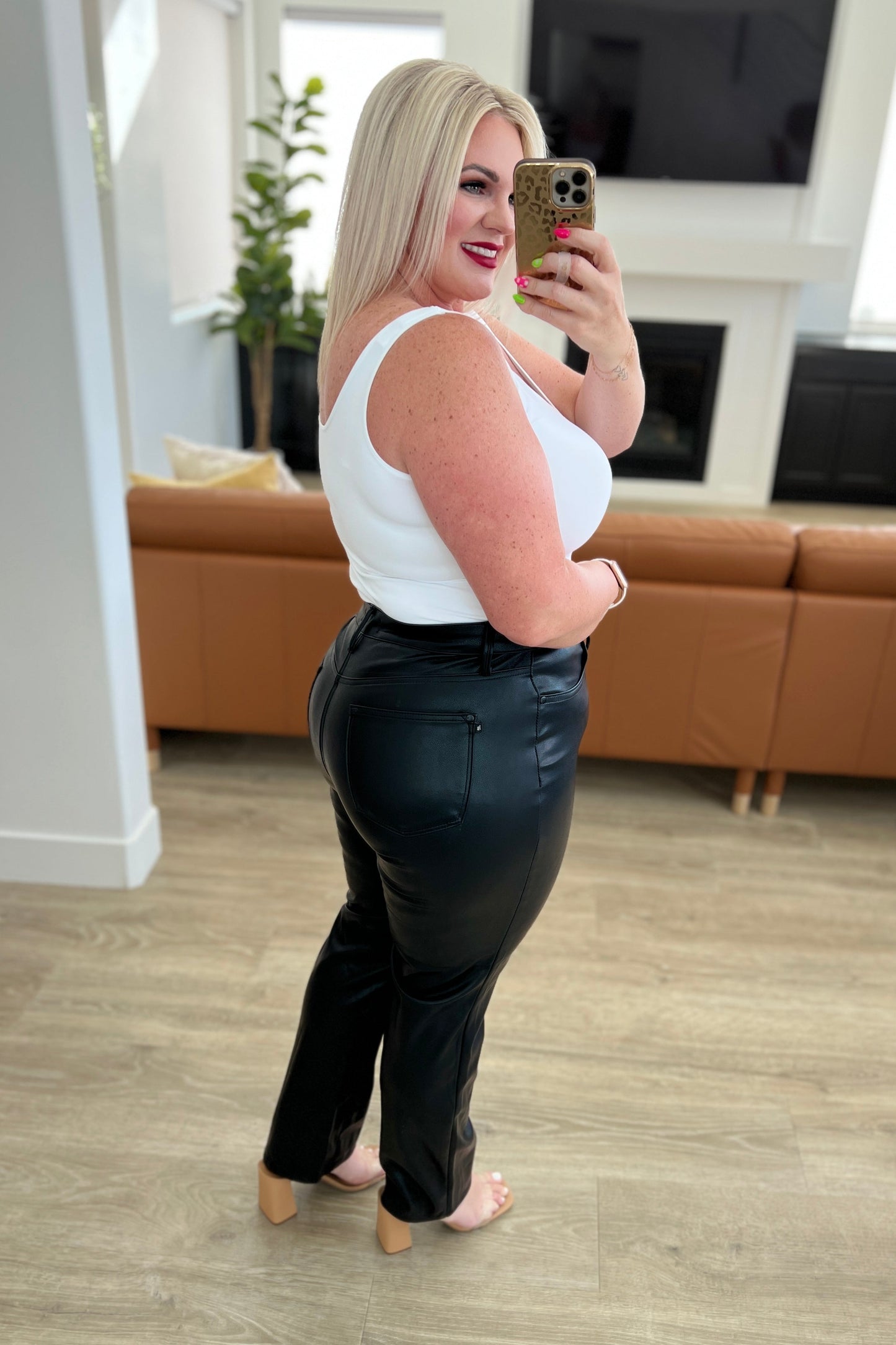 The Hailee- Judy Blue Denim- Black Tummy Control Faux Leather Pants