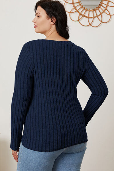 Ribbed V-Neck Long Sleeve Top- 5 Colors (Green, Teal, Peacock, Pink)