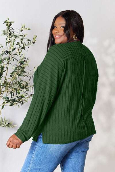 Ribbed Slit Knit Top- 5 Colors (Peacock, Black, Navy, Brick, Green)