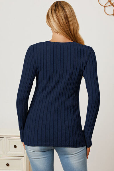 Ribbed V-Neck Long Sleeve Top- 5 Colors (Green, Teal, Peacock, Pink)