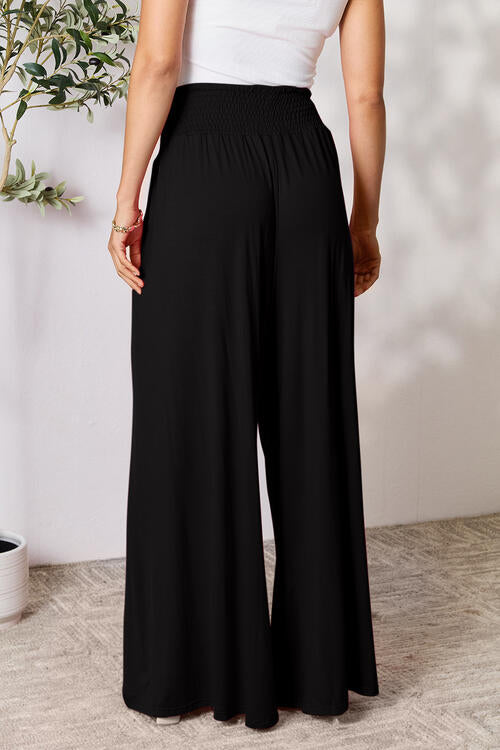 Smocked Waistband Wide Leg Pants- 5 Colors (Pink, Army Green Coffee, Black, Charcoal)
