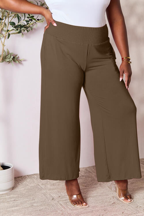 Smocked Waistband Wide Leg Pants- 5 Colors (Pink, Army Green Coffee, Black, Charcoal)