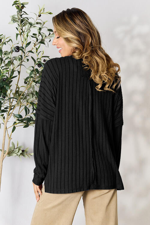 Ribbed Slit Knit Top- 5 Colors (Peacock, Black, Navy, Brick, Green)
