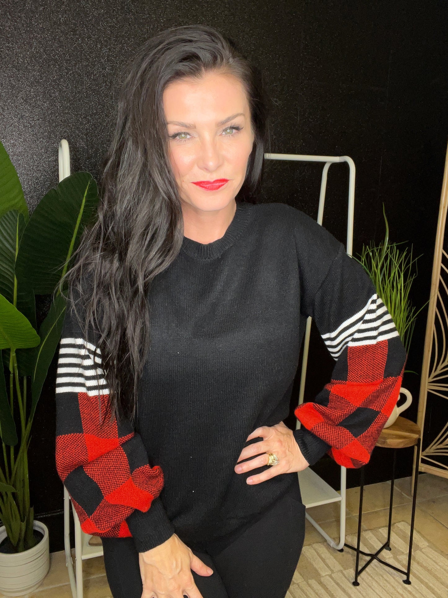Plaid for the Season Sweater- 3 Colors (Black, Gray, Beige)