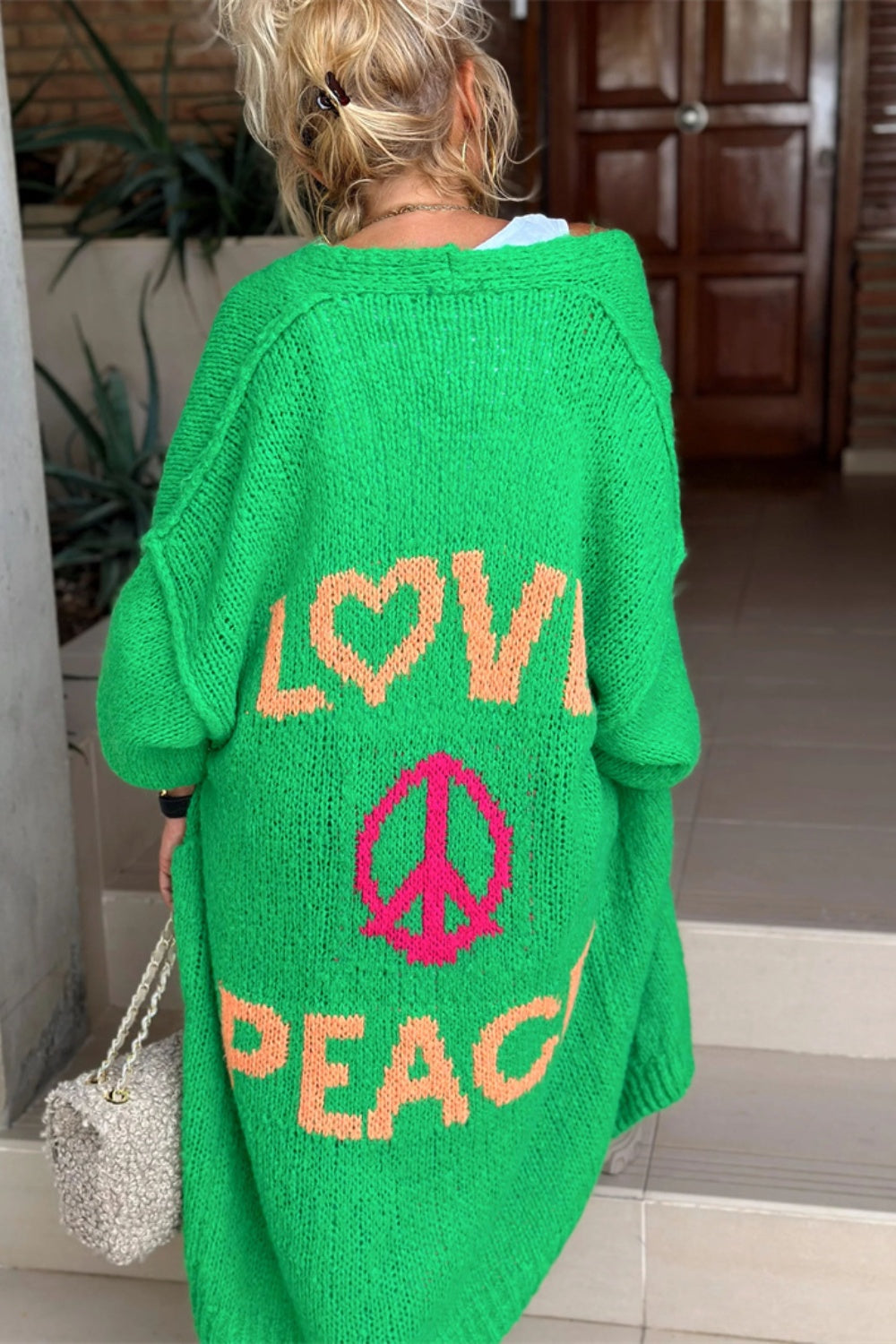 Love Peace Dropped Shoulder Cardigan