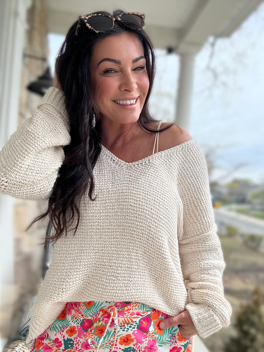 Beach Strolls Knit Top- Ivory W1289