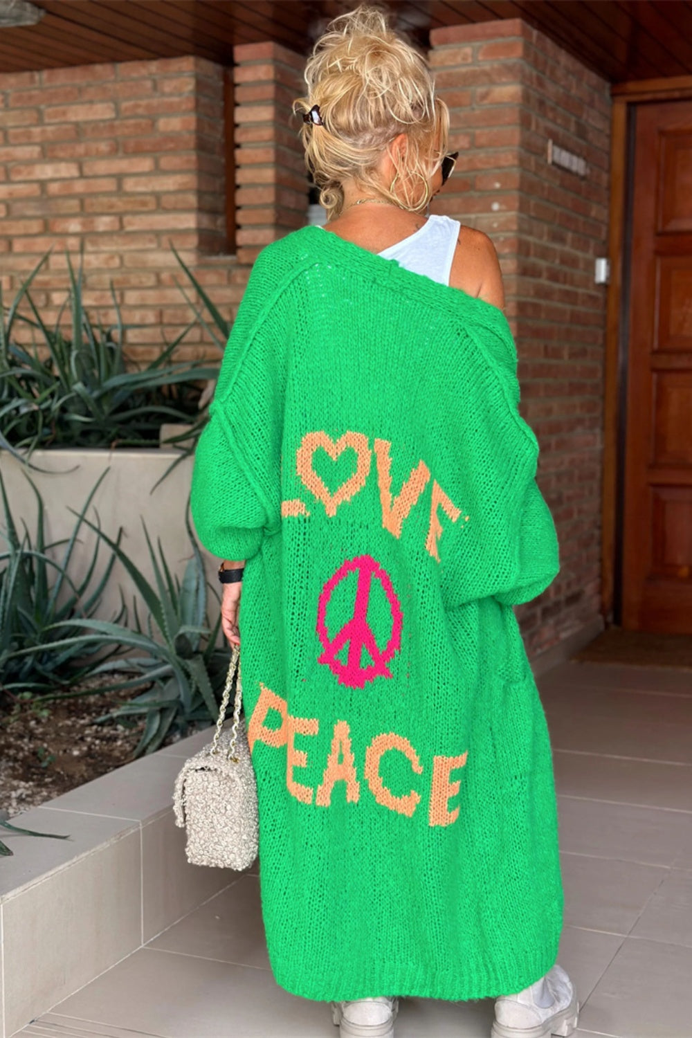 Love Peace Dropped Shoulder Cardigan