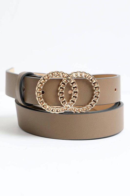 Double Chain Ring Buckle Belt - Perfect Golden Accessory: Khaki
