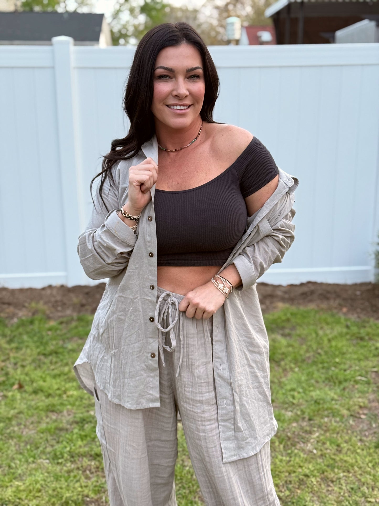 Out of the Office Button Up- Driftwood 85125c