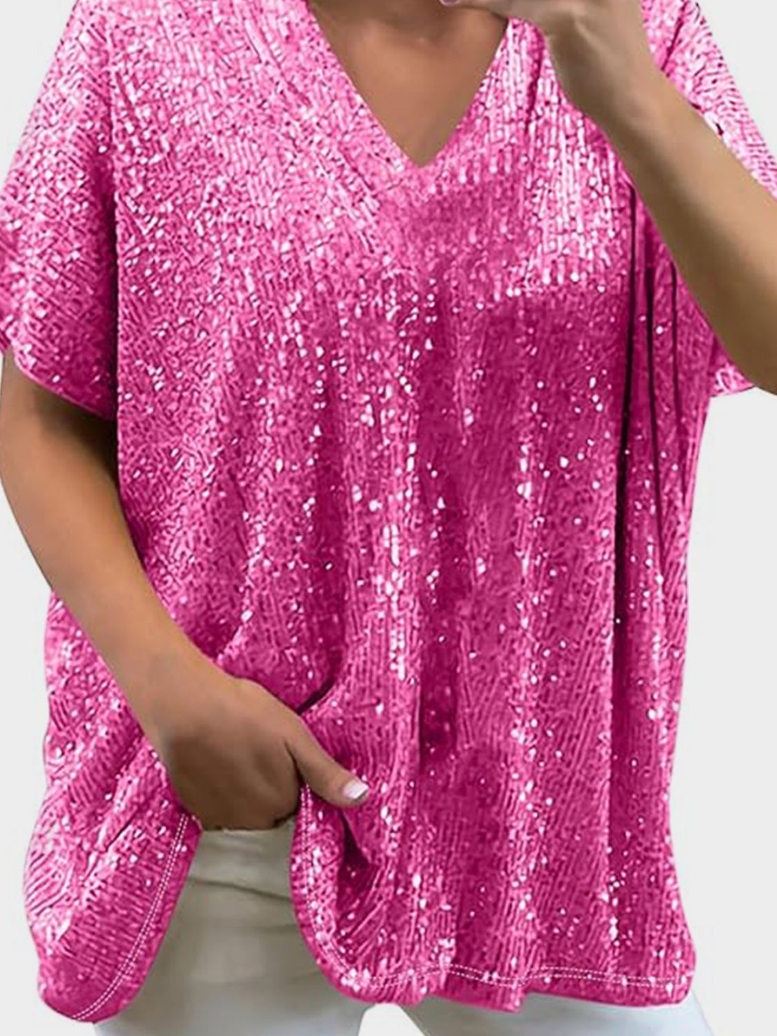 Sequin V-Neck Top - 9 Colors - Champagne, Silver, Rose Gold, Black, Ruby, Brass, Sapphire, Deep Rose, Amethyst