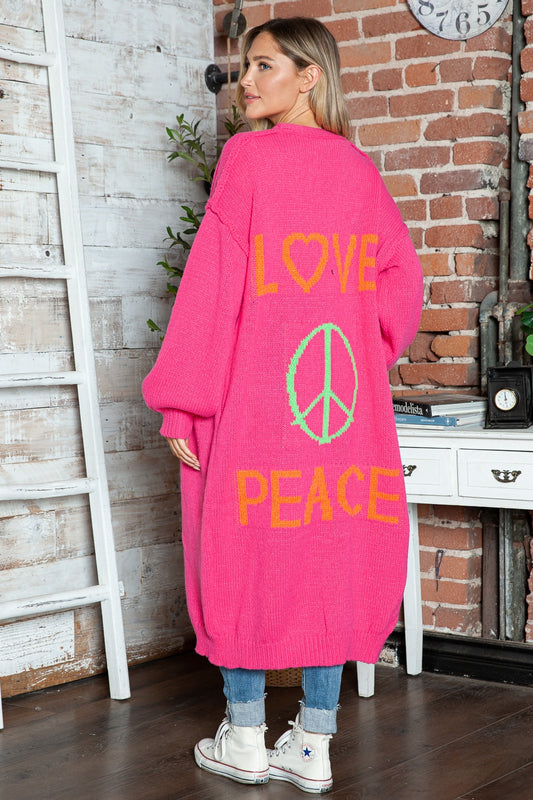 Love Peace Dropped Shoulder Cardigan