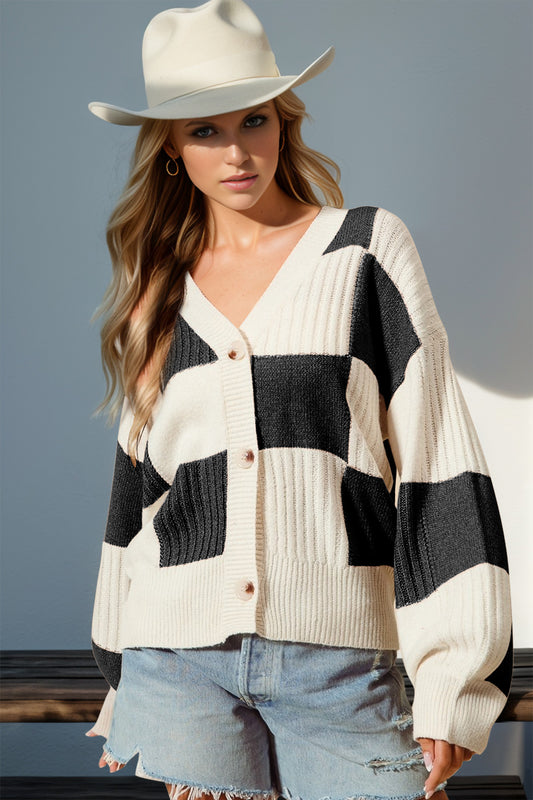 Cool & Confident Checkered Cardigan- Black