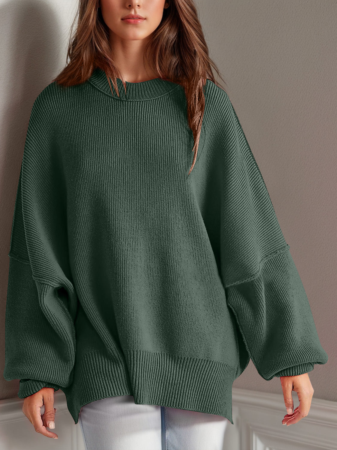 Side Slit Long Sleeve Sweater-12 Colors