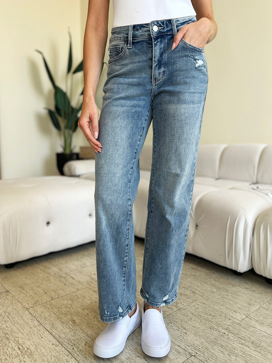 The Kelsey- Judy Blue Distressed Straight Jeans