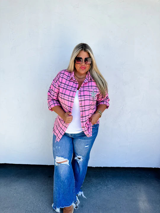 Show Must Go On Button Up- Rockstar Pink