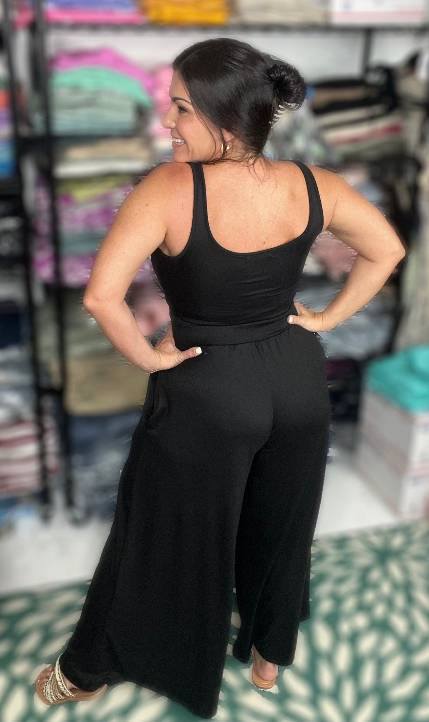 Tank Jumpsuit w/ Built in Bra- Black