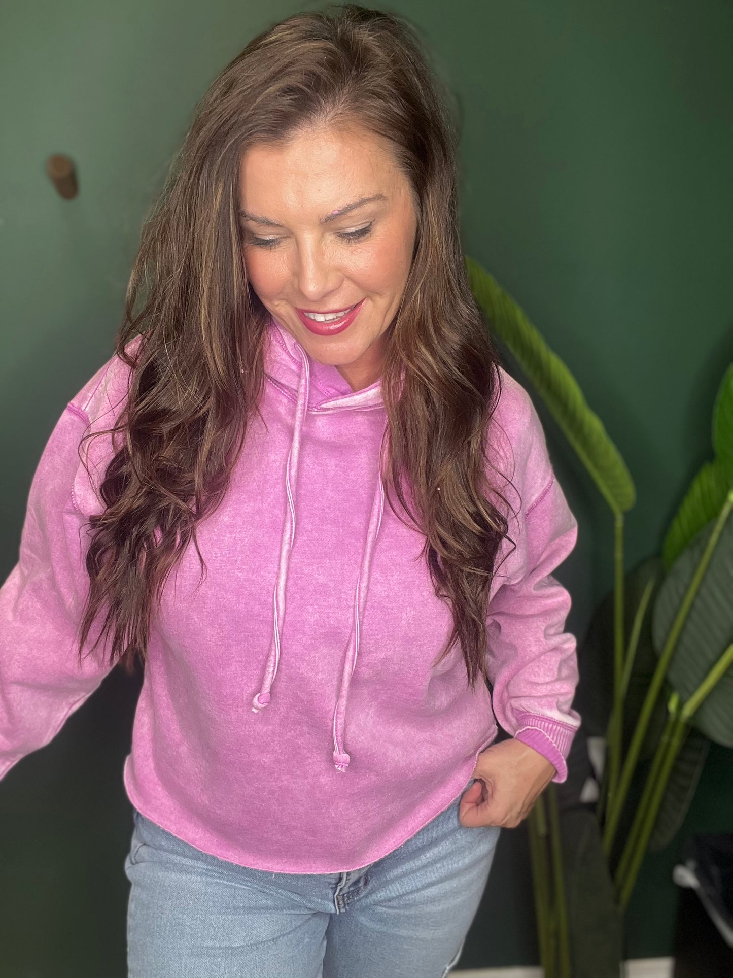 Zenana Acid Wash Fleece Cropped Hoodie