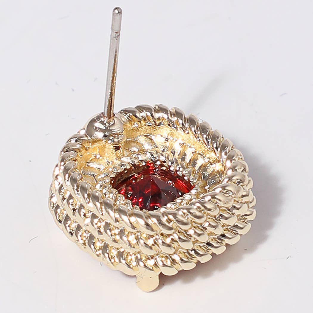 Basic B Stud Earrings- Ruby Red