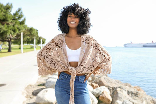 Summer Crochet Floral Petal Kimono Wrap ☀️: Mocha