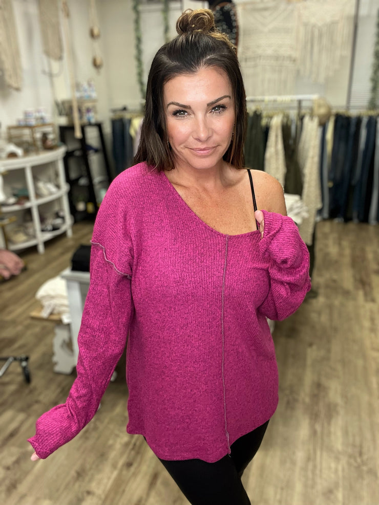 Ribbed for Fall Top- Raspberry
