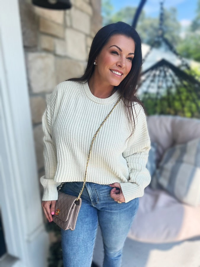 Can't Get Enough Knit Sweater Top- Cream