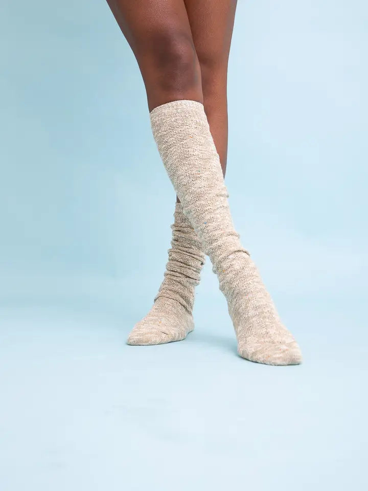 Speckled Knit Boot Socks- Beige