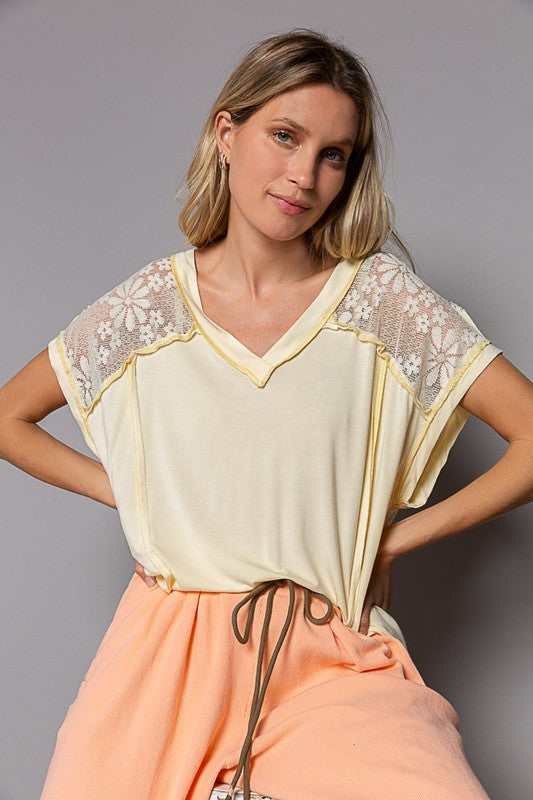 Sly Smile Lace Sleeve Top- Eggshell