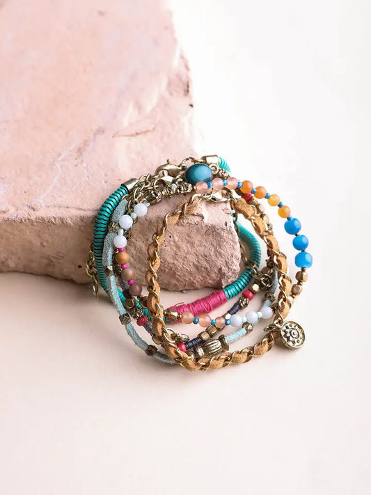 Teal Multi Stacked Suede Bracelet