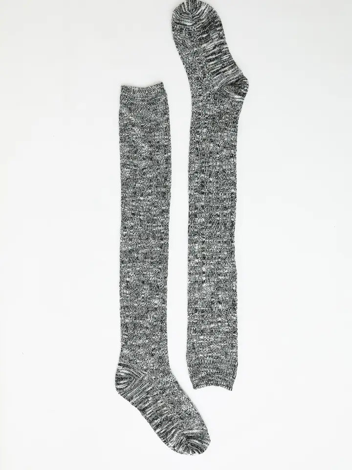 Speckled Knit Boot Socks- Black