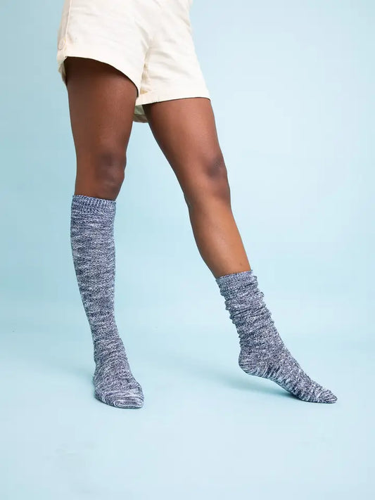 Speckled Knit Boot Socks- Blue