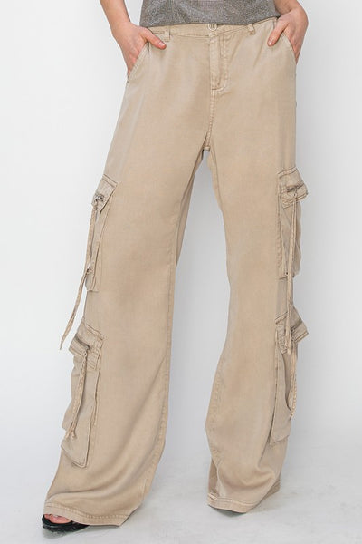 Wide Leg Cargo Pants- Taupe