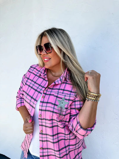 Show Must Go On Button Up- Rockstar Pink
