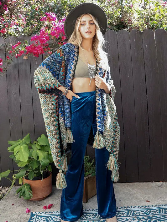 Colorful Crochet Cardigan- Cobalt