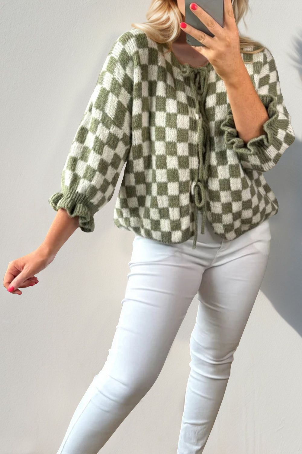 Tied Checkered Dropped Shoulder Cardigan- 7 Colors