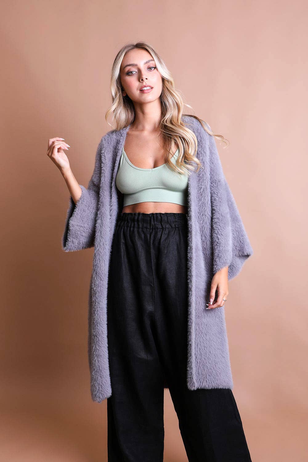 Luxe Faux Mohair Cardigan for Fall – Cozy & Elegant Warmth : Black