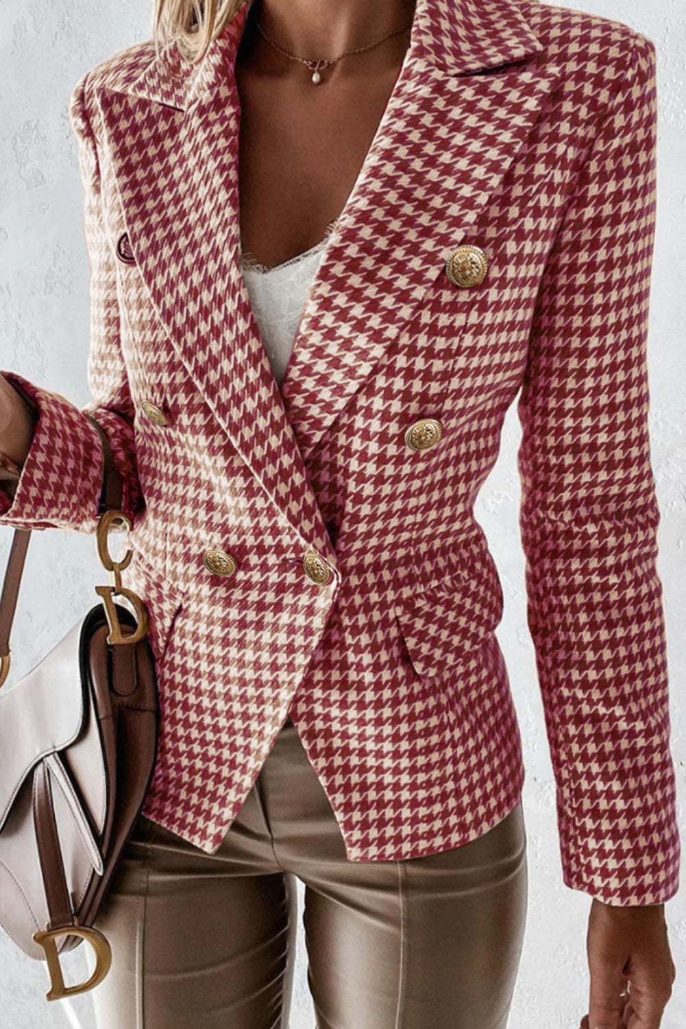 Houndstooth Double-Breasted Blazer