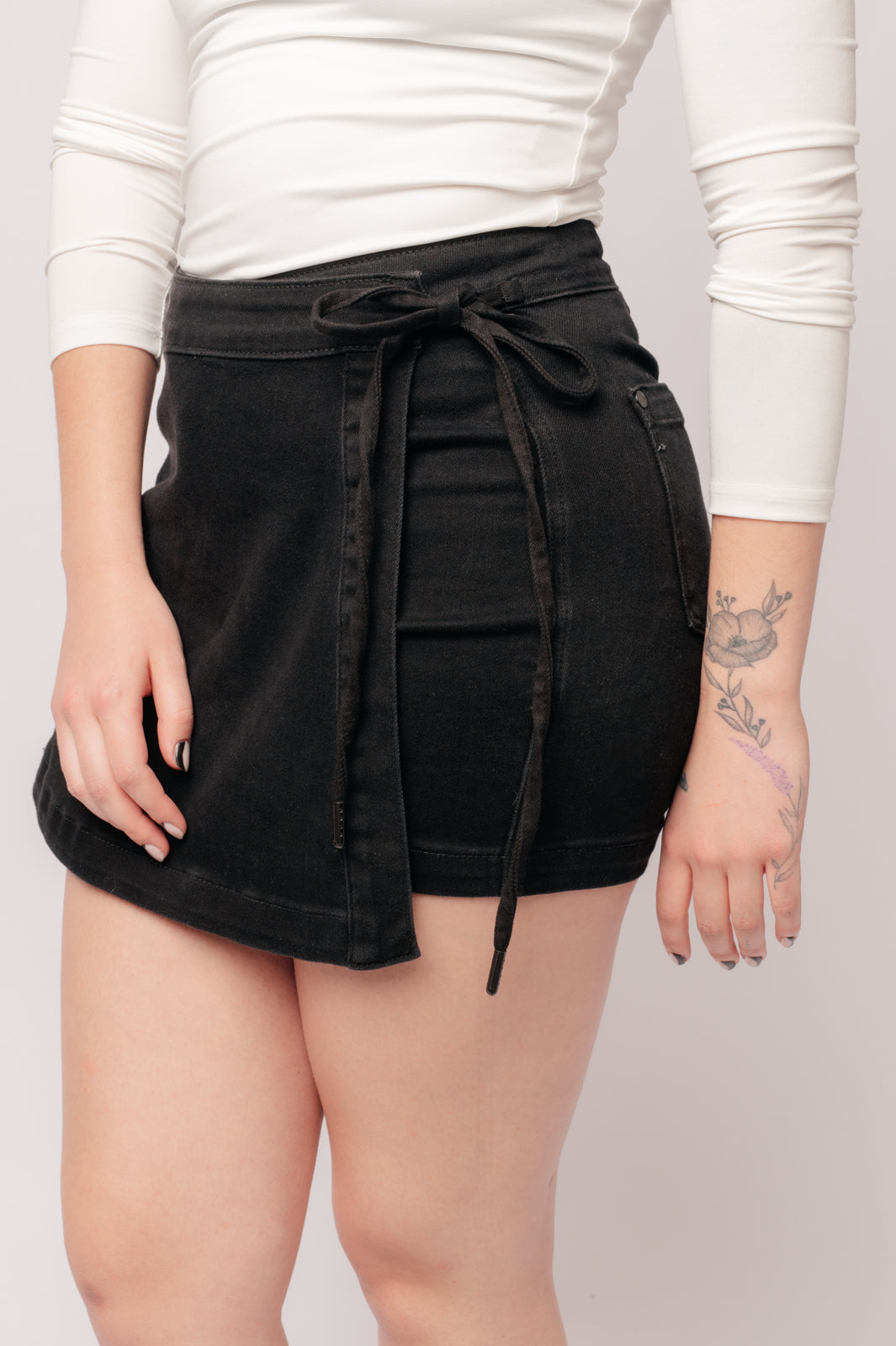 The Bond- High Rise Side Tie Black Denim Judy Blue Skort