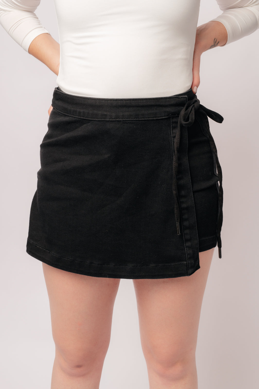 The Bond- High Rise Side Tie Black Denim Judy Blue Skort