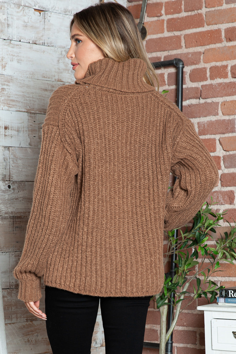 Turtleneck Dropped Shoulder Pullover Sweater