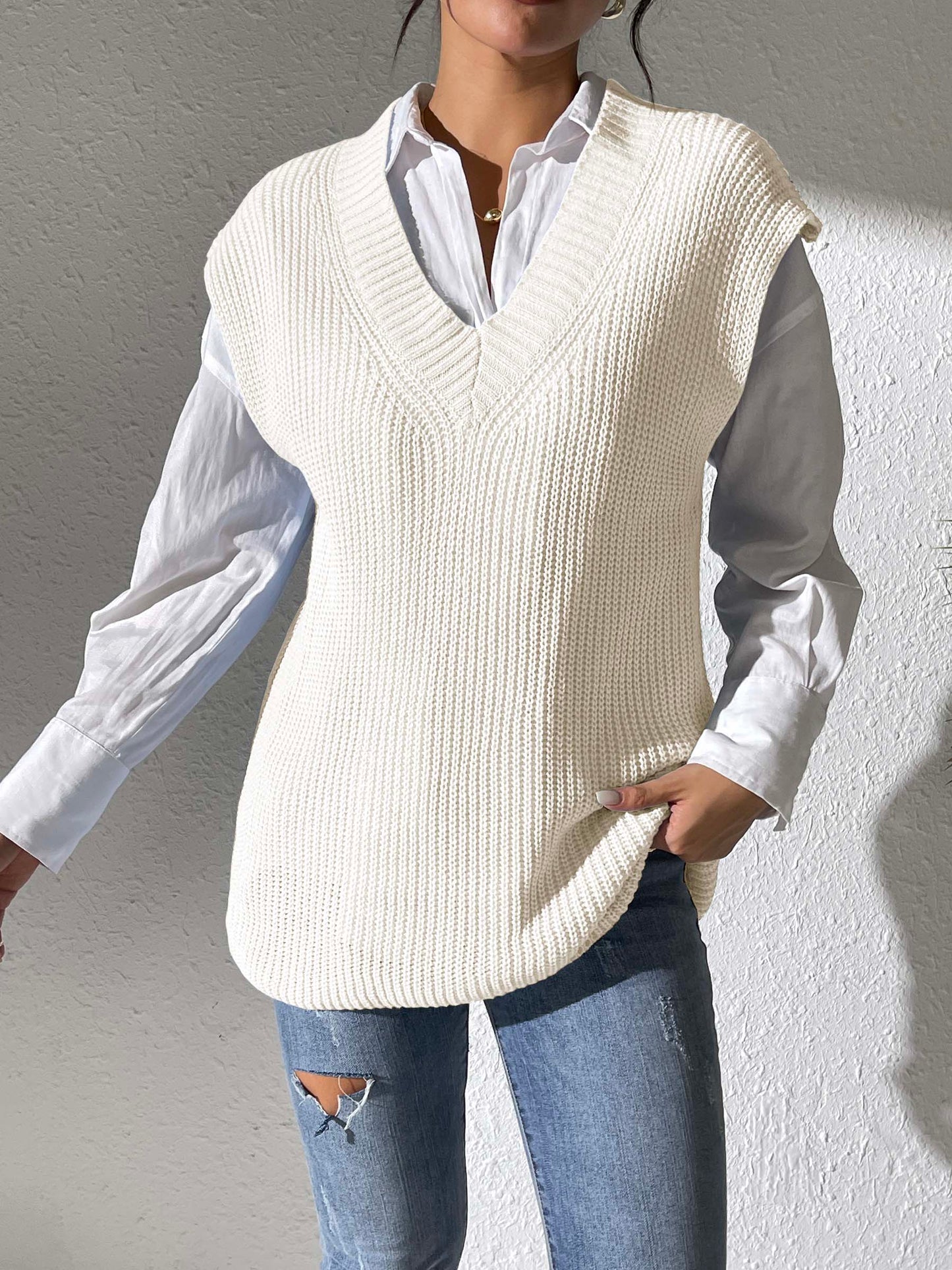 V-Neck Sweater Vest- 5 Colors (Light Blue, Chocolate, Black, Beige, Ivory)