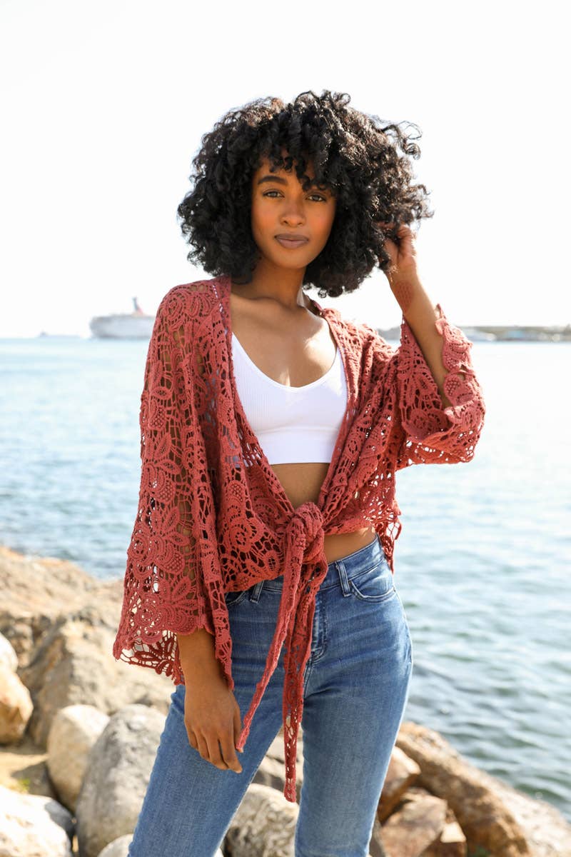 Summer Crochet Floral Petal Kimono Wrap ☀️: Mocha